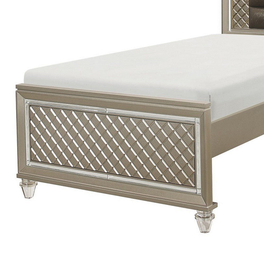 Loy Twin Bed | LED Headboard | Faux Leather Upholstery | Champagne Gray
