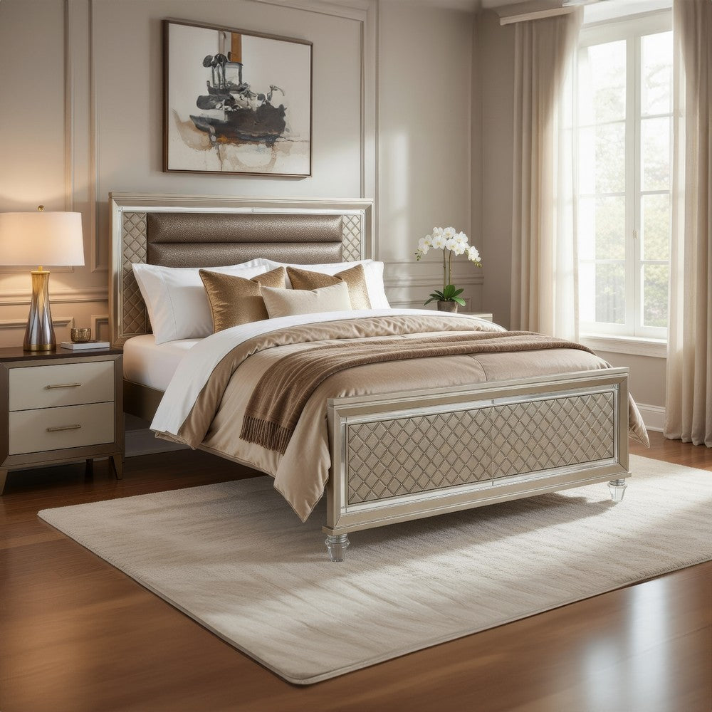 Loy Twin Bed | LED Headboard | Faux Leather Upholstery | Champagne Gray