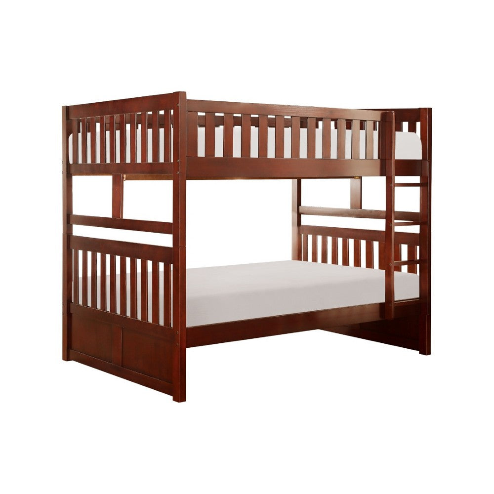 Roe Full Over Full Bunk Bed | Side Ladder & Rails | Dark Cherry Brown