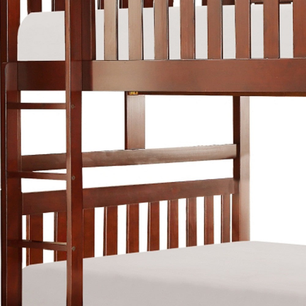 Roe Full Over Full Bunk Bed | Side Ladder & Rails | Dark Cherry Brown