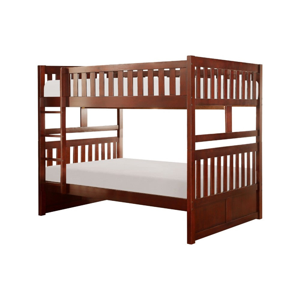 Roe Full Over Full Bunk Bed | Side Ladder & Rails | Dark Cherry Brown