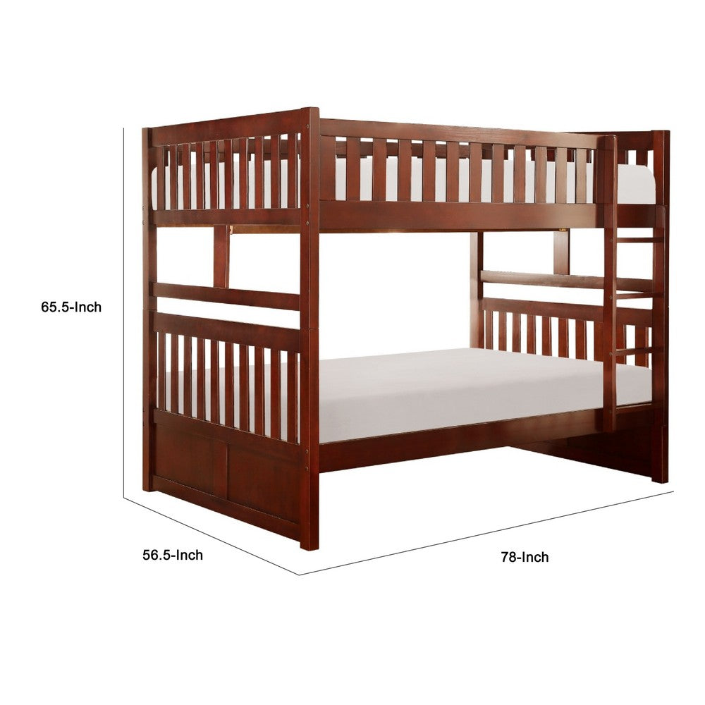 Roe Full Over Full Bunk Bed | Side Ladder & Rails | Dark Cherry Brown