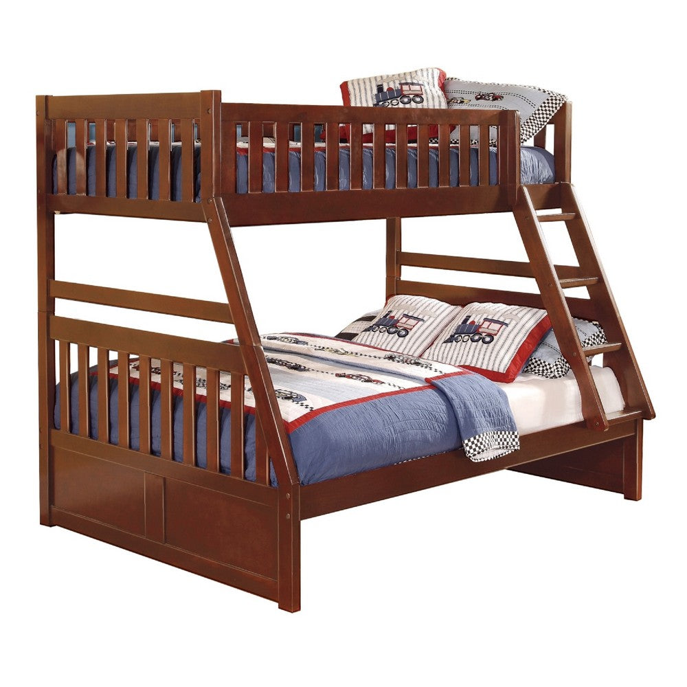 Roe Twin Over Full Bunk Bed | Side Ladder & Rails | Dark Cherry Brown