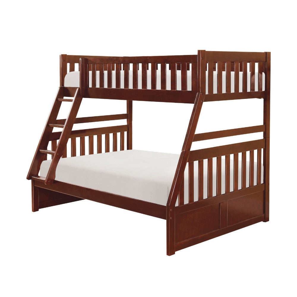 Roe Twin Over Full Bunk Bed | Side Ladder & Rails | Dark Cherry Brown