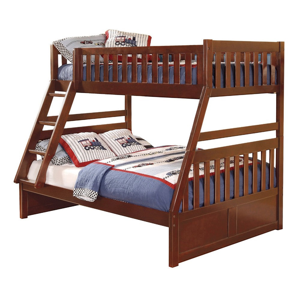 Roe Twin Over Full Bunk Bed | Side Ladder & Rails | Dark Cherry Brown
