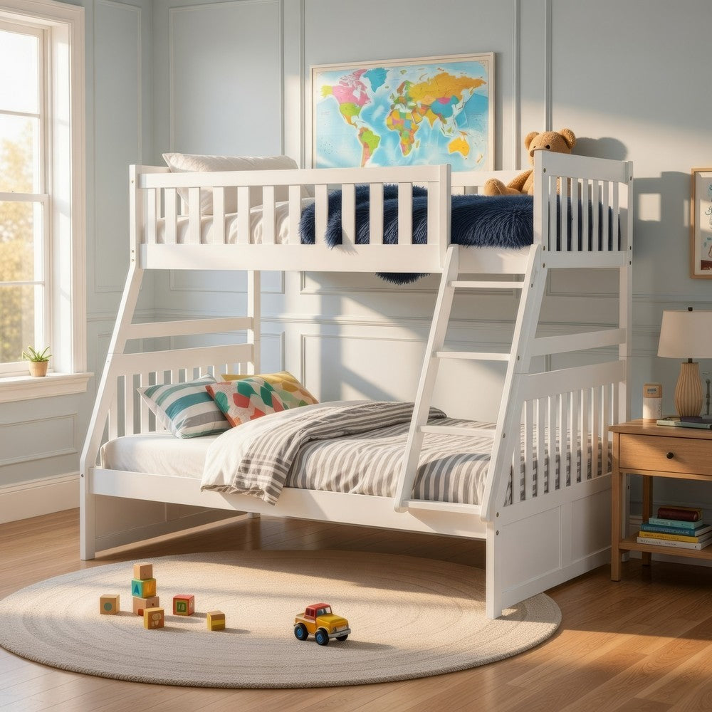 Goe Twin Over Full Bunk Bed | Side Ladder & Rails | Vintage White