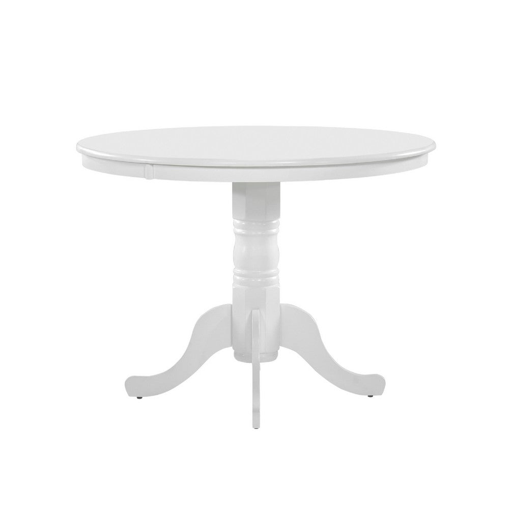 Soa Dining Table, Round Top, Turned Pedestal Base, White Wood 39"