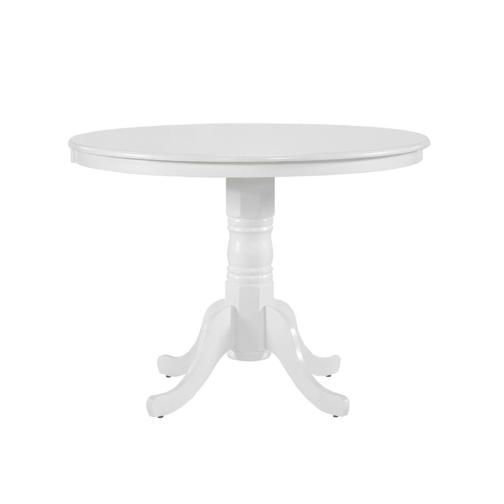 Soa Dining Table, Round Top, Turned Pedestal Base, White Wood 39"