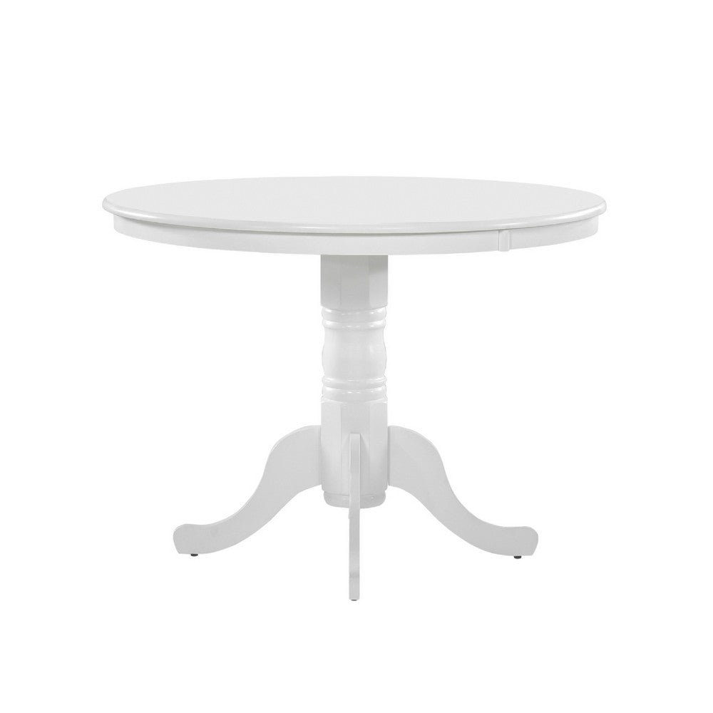 Soa Dining Table, Round Top, Turned Pedestal Base, White Wood 39"