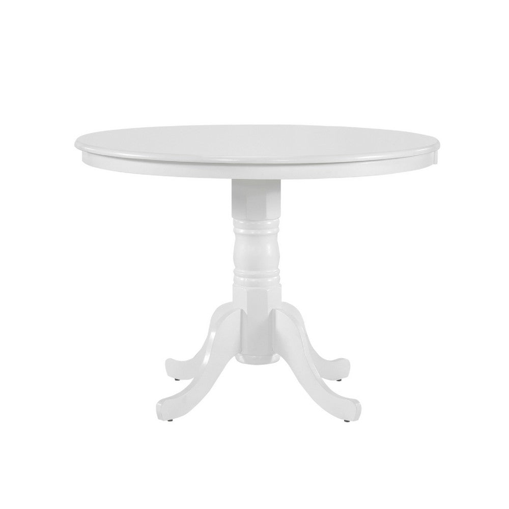 Soa Dining Table, Round Top, Turned Pedestal Base, White Wood 39"