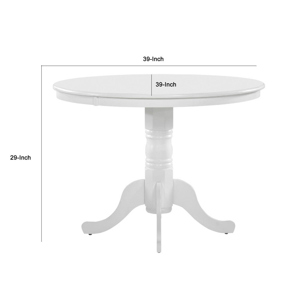 Soa Dining Table, Round Top, Turned Pedestal Base, White Wood 39"