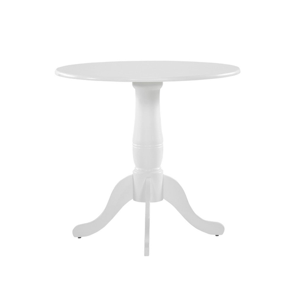 Beo Dining Table, Round Top, Turned Pedestal Base, White Wood 32"