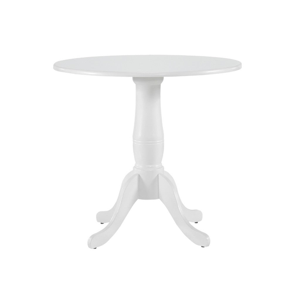 Beo Dining Table, Round Top, Turned Pedestal Base, White Wood 32"