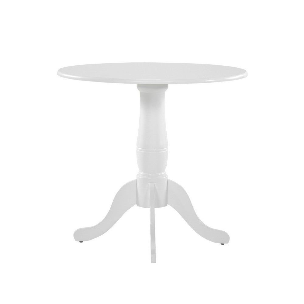 Beo Dining Table, Round Top, Turned Pedestal Base, White Wood 32"