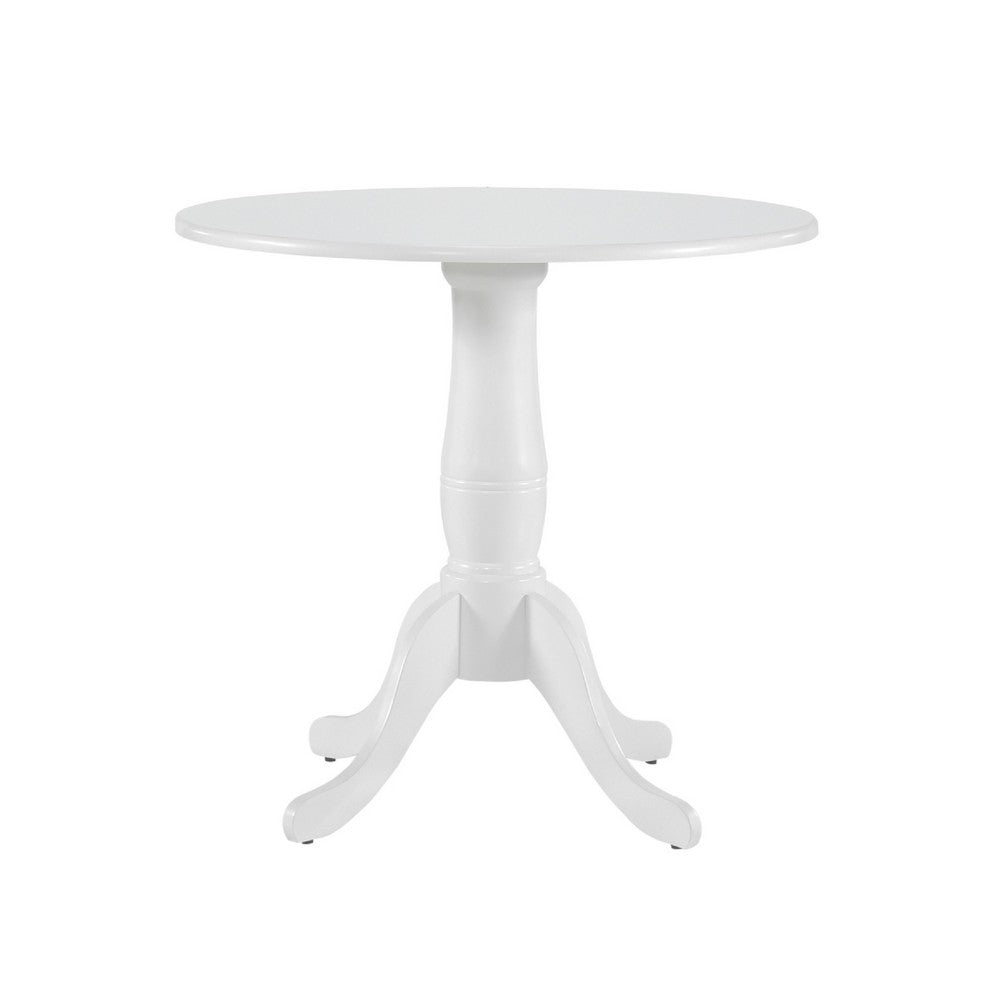 Beo Dining Table, Round Top, Turned Pedestal Base, White Wood 32"