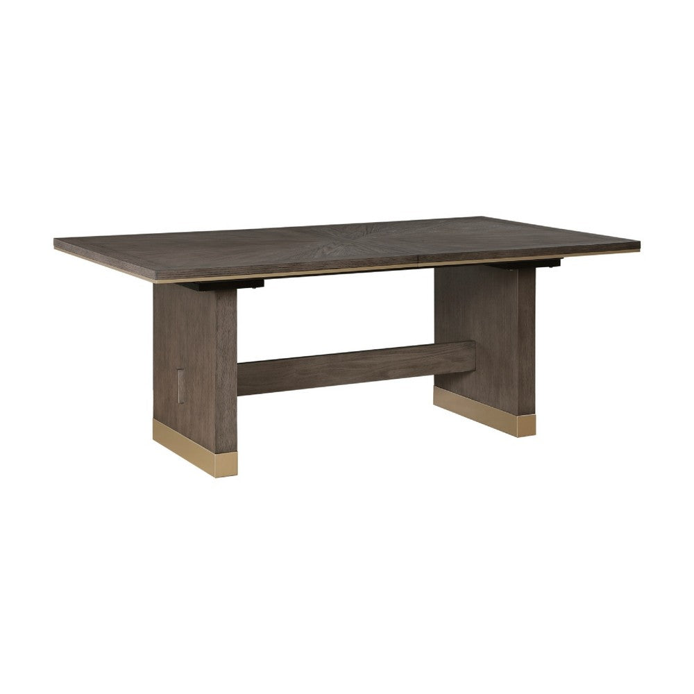 Greta Extendable Dining Table w Self-Storing Leaf, Gold, Brown 76-96"