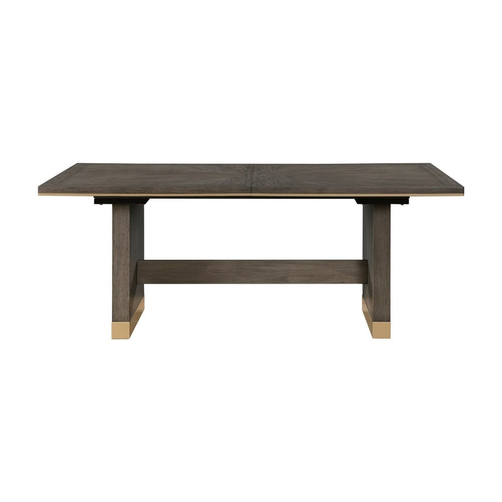 Greta Extendable Dining Table w Self-Storing Leaf, Gold, Brown 76-96"