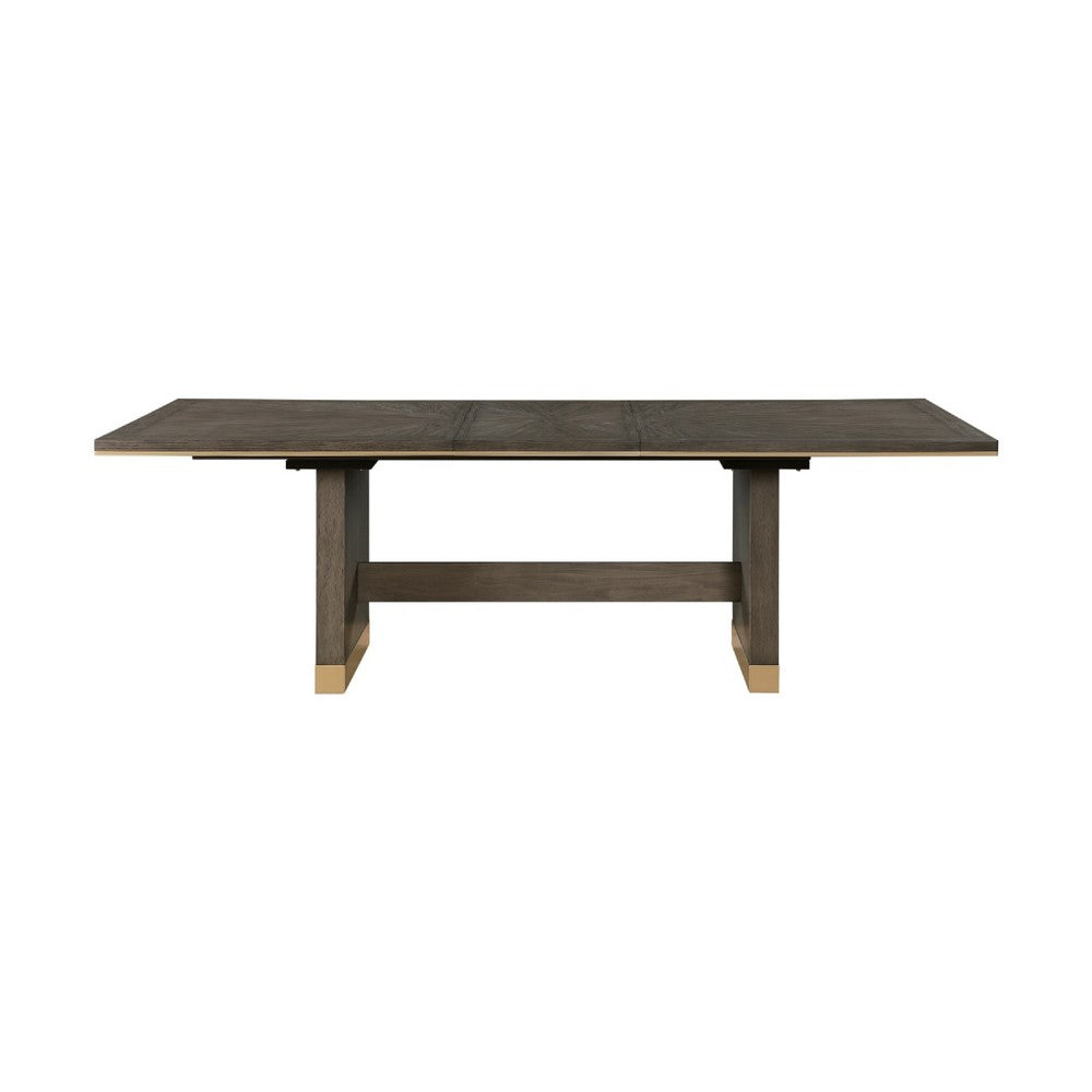 Greta Extendable Dining Table w Self-Storing Leaf, Gold, Brown 76-96"