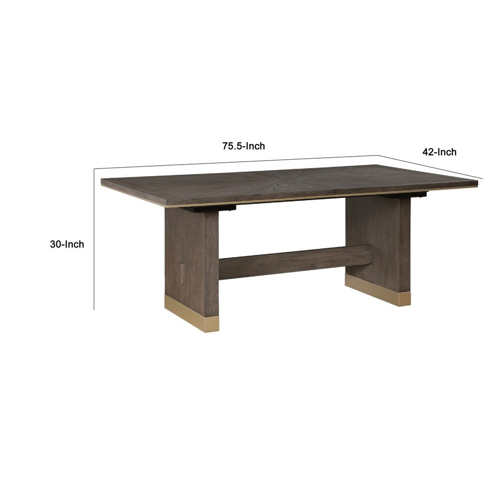 Greta Extendable Dining Table w Self-Storing Leaf, Gold, Brown 76-96"