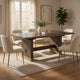 Greta Extendable Dining Table w Self-Storing Leaf, Gold, Brown 76-96"