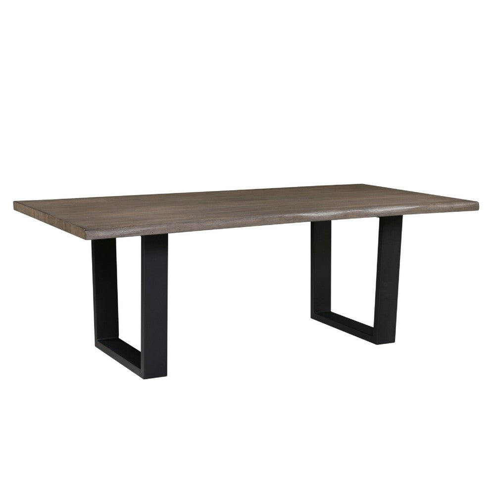 Hely Rectangular Dining Table, Sled Metal Base, Brown & Black 84"