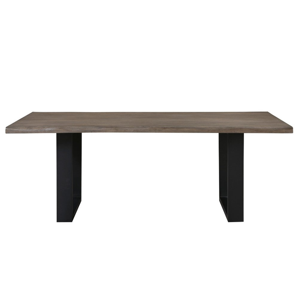 Hely Rectangular Dining Table, Sled Metal Base, Brown & Black 84"