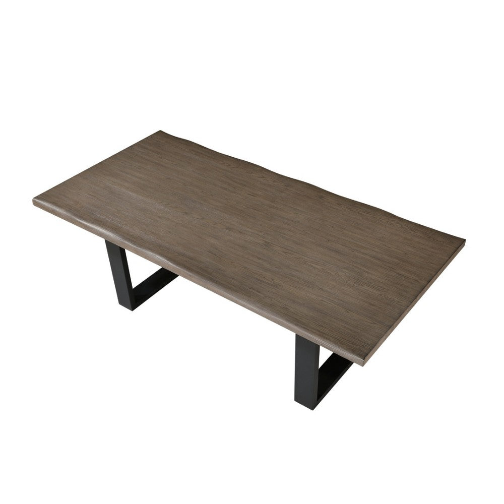 Hely Rectangular Dining Table, Sled Metal Base, Brown & Black 84"