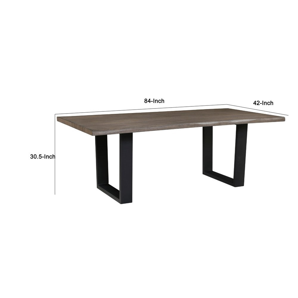 Hely Rectangular Dining Table, Sled Metal Base, Brown & Black 84"