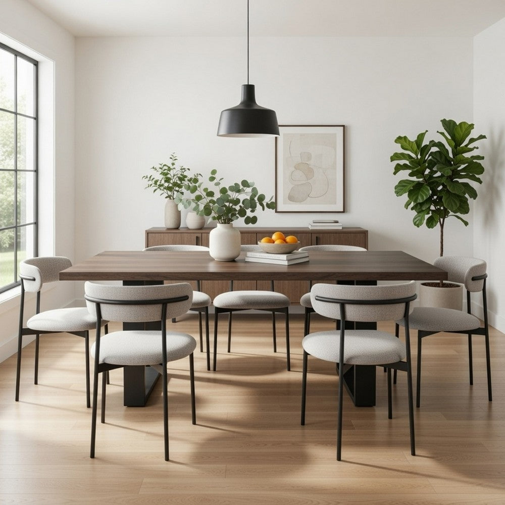 Hely Rectangular Dining Table, Sled Metal Base, Brown & Black 84"