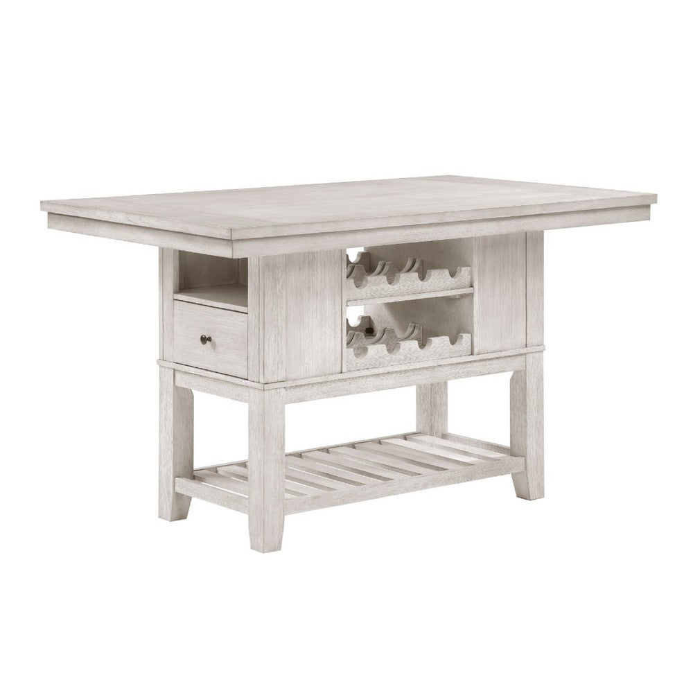 Vile Counter Height Table, 2 Wine Holder & Shelf, Farm White 60"