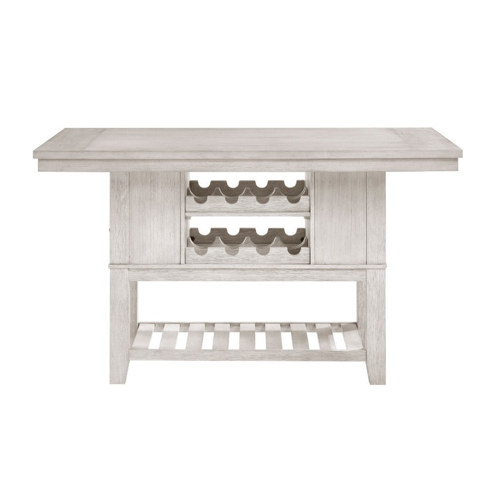 Vile Counter Height Table, 2 Wine Holder & Shelf, Farm White 60"