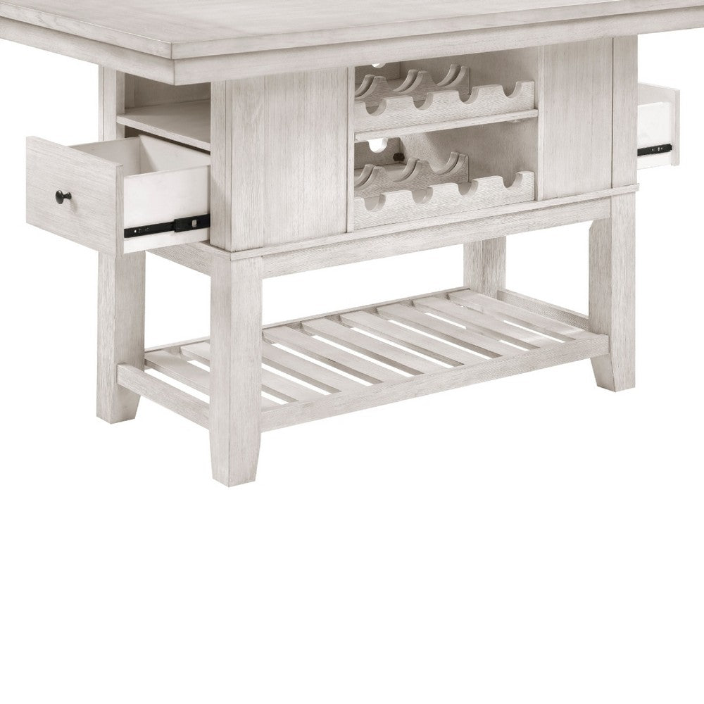 Vile Counter Height Table, 2 Wine Holder & Shelf, Farm White 60"