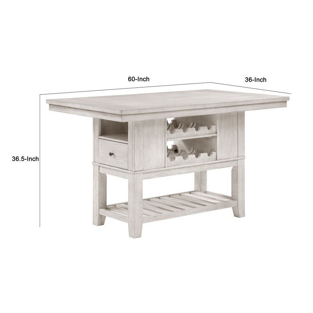 Vile Counter Height Table, 2 Wine Holder & Shelf, Farm White 60"
