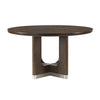 Lecy Dining Table, Round Top, Curved X Legs w Silver Base, Brown 54"