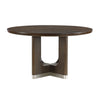 Lecy Dining Table, Round Top, Curved X Legs w Silver Base, Brown 54"