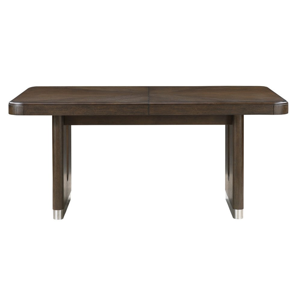 Lecy Dining Table w Leaf, 67-85" Extendable, Cutout Panel Legs Brown