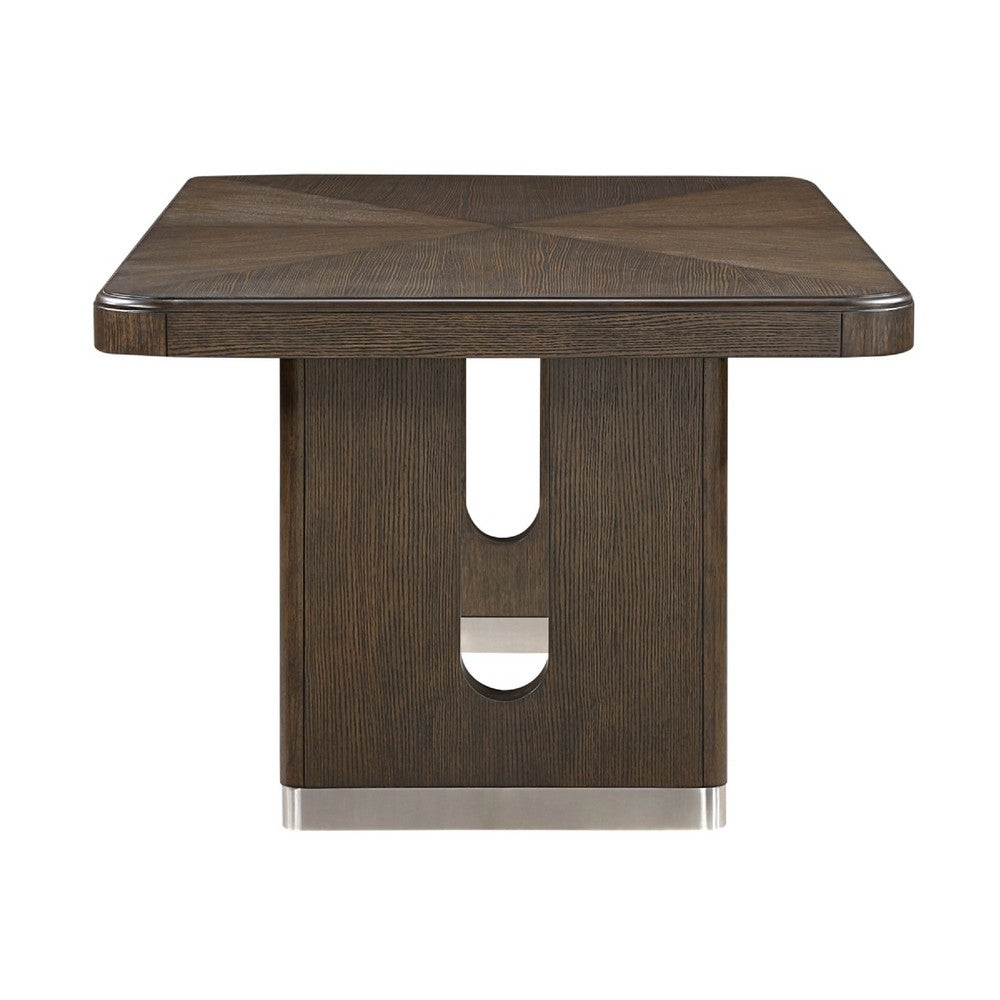 Lecy Dining Table w Leaf, 67-85" Extendable, Cutout Panel Legs Brown