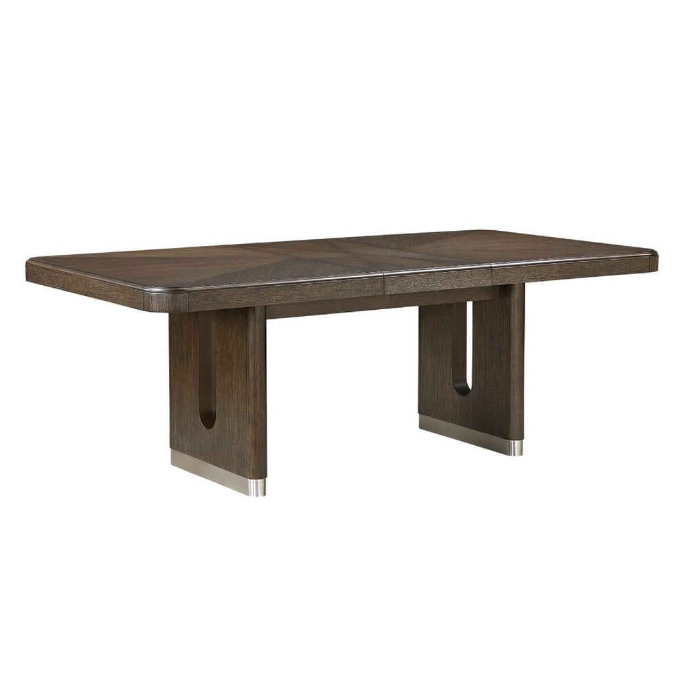 Lecy Dining Table w Leaf, 67-85" Extendable, Cutout Panel Legs Brown