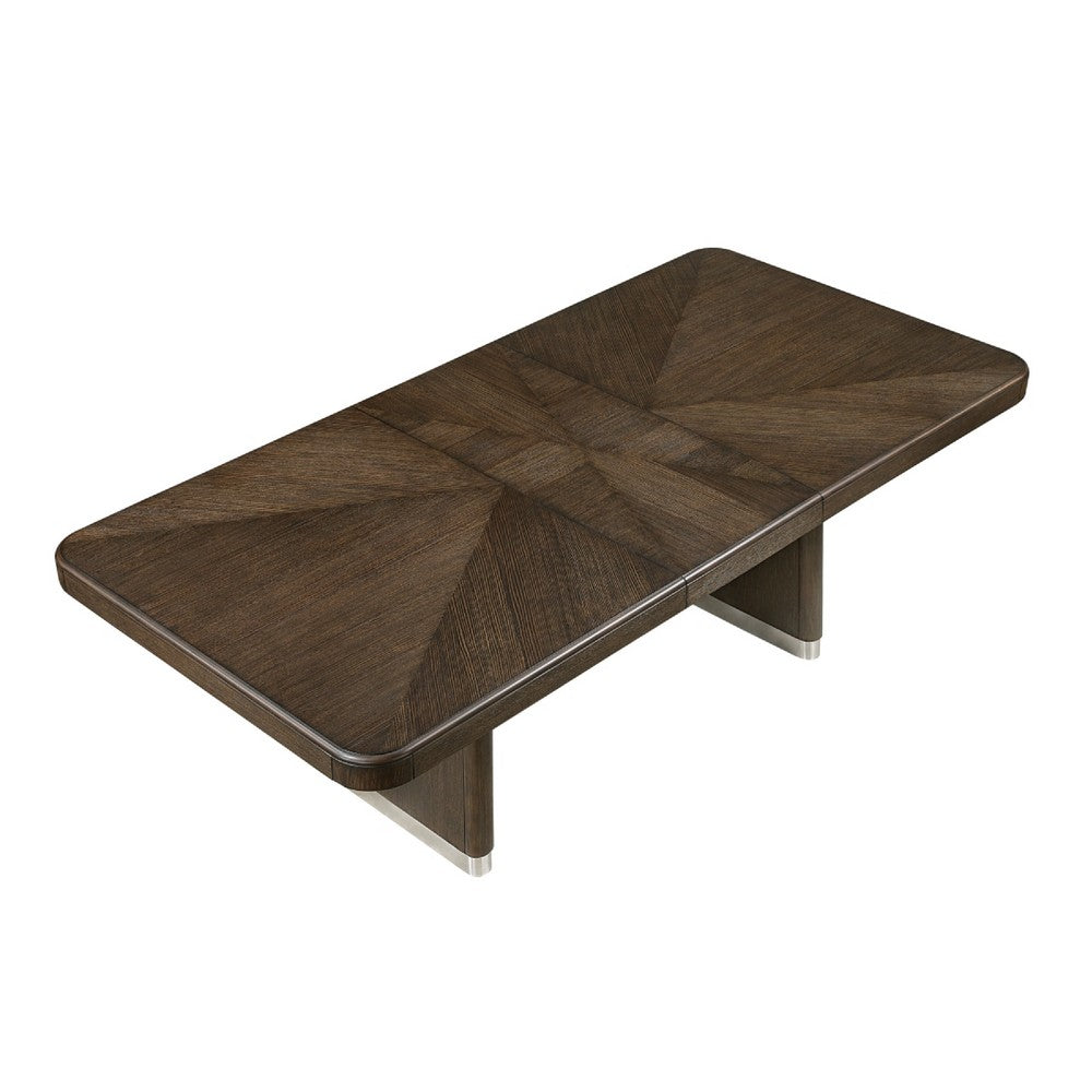 Lecy Dining Table w Leaf, 67-85" Extendable, Cutout Panel Legs Brown