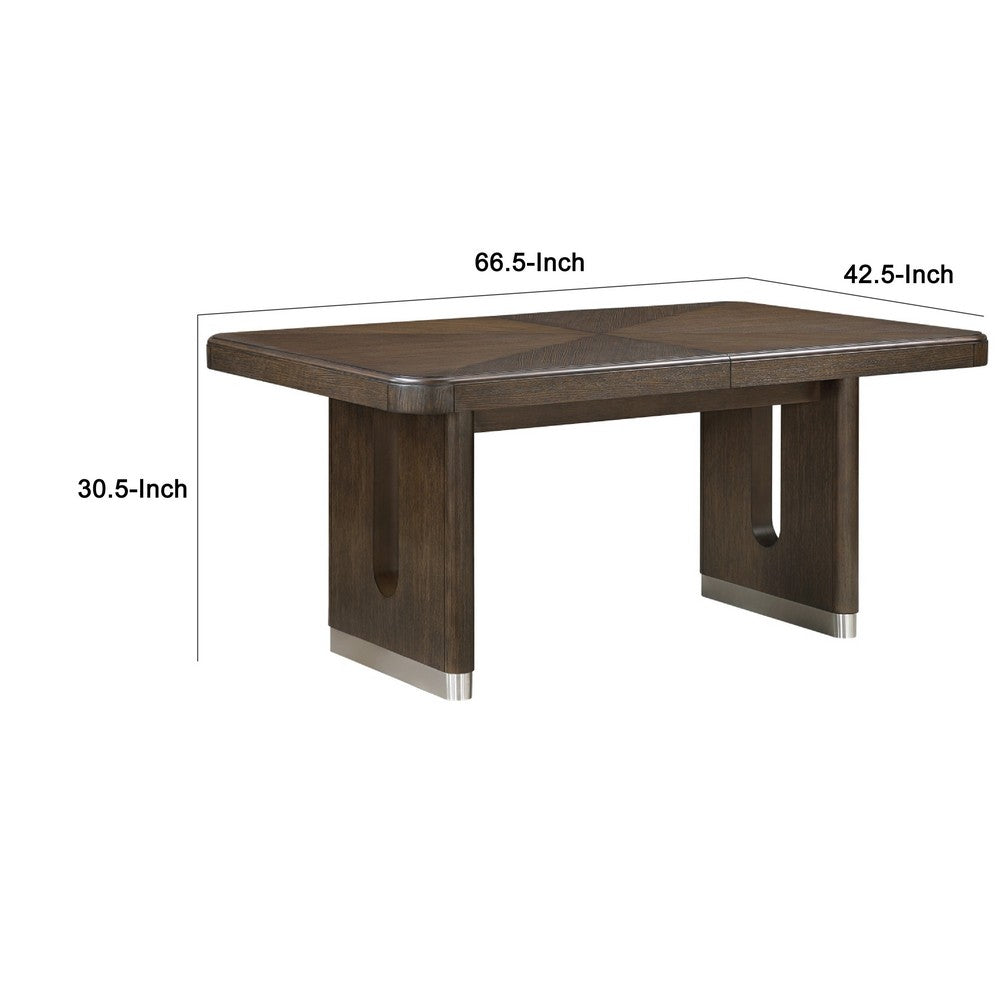 Lecy Dining Table w Leaf, 67-85" Extendable, Cutout Panel Legs Brown