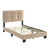 Viki Twin Bed, Height-Adjustable Headboard, Tufted Brown Velvet, Black