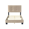 Viki Twin Bed, Height-Adjustable Headboard, Tufted Brown Velvet, Black