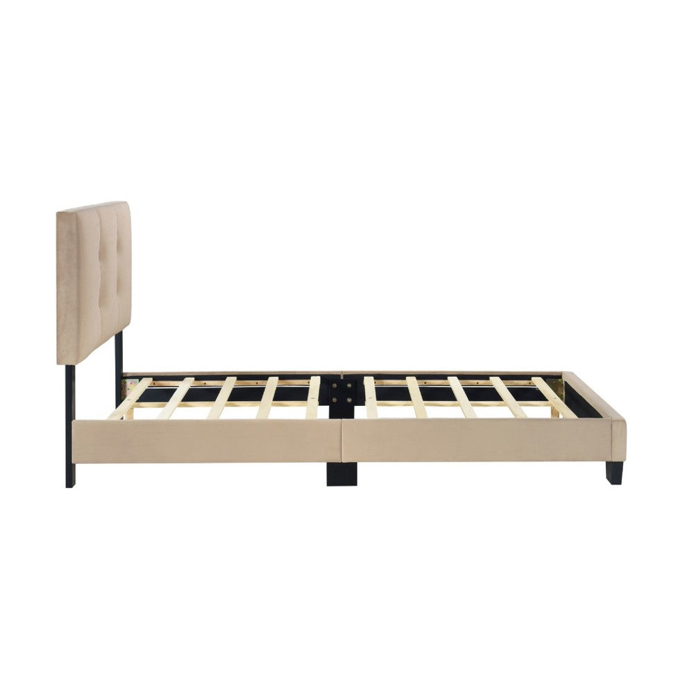 Viki Twin Bed, Height-Adjustable Headboard, Tufted Brown Velvet, Black