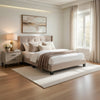 Viki Twin Bed, Height-Adjustable Headboard, Tufted Brown Velvet, Black