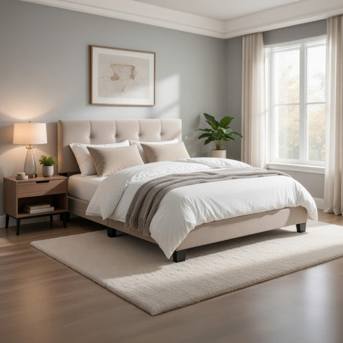 Viki Twin Bed, Height-Adjustable Headboard, Tufted Brown Velvet, Black