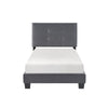 Viki Twin Bed, Height-Adjustable Headboard, Tufted Gray Velvet, Black