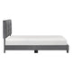 Viki Twin Bed, Height-Adjustable Headboard, Tufted Gray Velvet, Black
