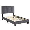 Viki Twin Bed, Height-Adjustable Headboard, Tufted Gray Velvet, Black