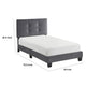Viki Twin Bed, Height-Adjustable Headboard, Tufted Gray Velvet, Black