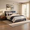 Viki Twin Bed, Height-Adjustable Headboard, Tufted Gray Velvet, Black